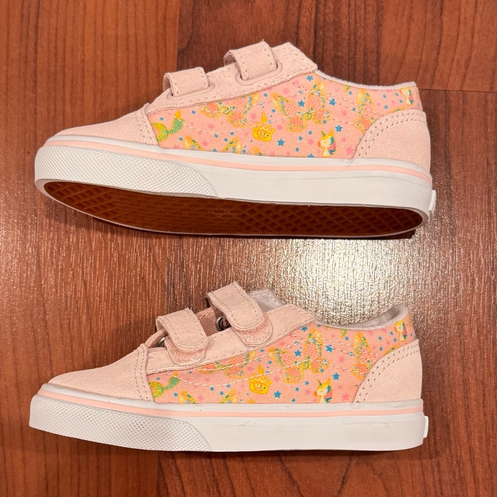 Vans Toddler Old Skool Baby Pink Velcro Sneakers size 9